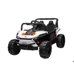 Autko elektryczne UTV Small 12V, białe, napęd na tylne koła, akumulator 12V, plastikowe koła, szerokie podwójne siedzenie, pilot 2,4 GHz, jednoosobowe miejsce, odtwarzacz MP3 z wejściem USB/SD, oświetlenie LED