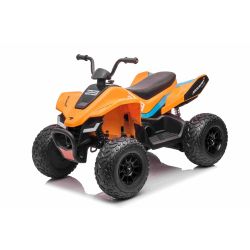 Licencjonowany elektryczny quad McLaren Racing MCL 12V 4X4, pomarańczowy, miękkie koła EVA, ZDALNE STEROWANIE, skórzane siedzenie, amortyzowana oś tylna, silnik 4 x 35W, światła LED, akumulator 12V10Ah