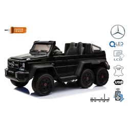 Autko Elektryczne Mercedes-Benz G63 6x6, Lakierowany Na czarny, Ekran LCD, 6 Kół, Podświetlane Koła, 4x4, 12 V 14 AH, Przenośne Akumulatory, Koła EVA, Tapicerowane Siedzenie, 2.4 GHz DO, Klucz, 4 X SILNIK, Podwójne Siedzenie