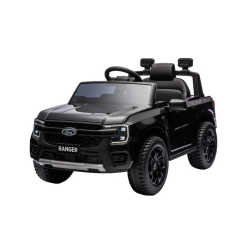 Autko elektryczne FORD Ranger 12V, czarny, skórzane siedzenie, pilot 2,4 GHz, wejście Bluetooth/USB, zawieszenie, akumulator 12V, plastikowe koła, SILNIK 2 X 30W, ORYGINALNA licencja