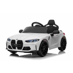 Samochód elektryczny BMW M4, biały, pilot 2,4 GHz, wejście USB/Aux, zawieszenie, akumulator 12V, światła LED, 2 X SILNIK, ORYGINALNA licencja