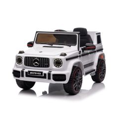 Elektryczne Autko, Mercedes G, biały Kolor, Pojedyncze Siedzenie, Akumulator 12 V, 2,4 GHz, 2 x Silnik, USB, Karta SD, Oryginalna Licencja