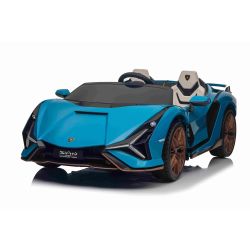 Samochód elektryczny Lamborghini Sian 4X4, niebieski, 12V, pilot 2,4 GHz, wejście USB/AUX, Bluetooth, zawieszenie, drzwi otwierane pionowo, miękkie koła EVA, oświetlenie LED, ORYGINALNA licencja