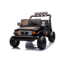 Elektryczny samochodzik Toyota FJ Cruiser XXL z napędem 4x4, licencjonowany (dwumiejscowy), piaskowo-czarny, przenośny akumulator litowy, wysokie podwozie, dwa miejsca, tylna oś amortyzowana, pilot 2,4 GHz, odtwarzacz MP3 z Bluetooth, światła LED