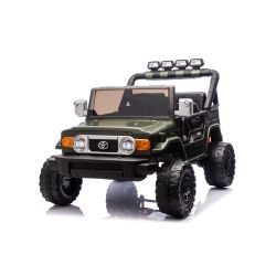 Elektryczny samochodzik Toyota FJ Cruiser XXL z napędem 4x4, licencjonowany (dwumiejscowy), zielony, przenośny akumulator litowy, wysokie podwozie, dwa miejsca, tylna oś zawieszenia, pilot 2,4 GHz, odtwarzacz MP3 z Bluetooth, światła LED