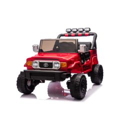 Elektryczny samochodzik Toyota FJ Cruiser XXL z napędem 4x4, licencjonowany (dwumiejscowy), czerwony, przenośny akumulator litowy, wysokie podwozie, dwa miejsca, tylna oś amortyzowana, pilot 2,4 GHz, odtwarzacz MP3 z Bluetooth, światła LED