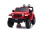 Samochód elektryczny JEEP Wrangler, Jednomiejscowy, czerwony, Skórzane siedzenia, Radio z odtwarzaczem Bluetooth, Wejście SD / USB, Napęd 4x4, Bateria litowa, Koła EVA, Osie zawieszenia, Pilot 2,4 GHz